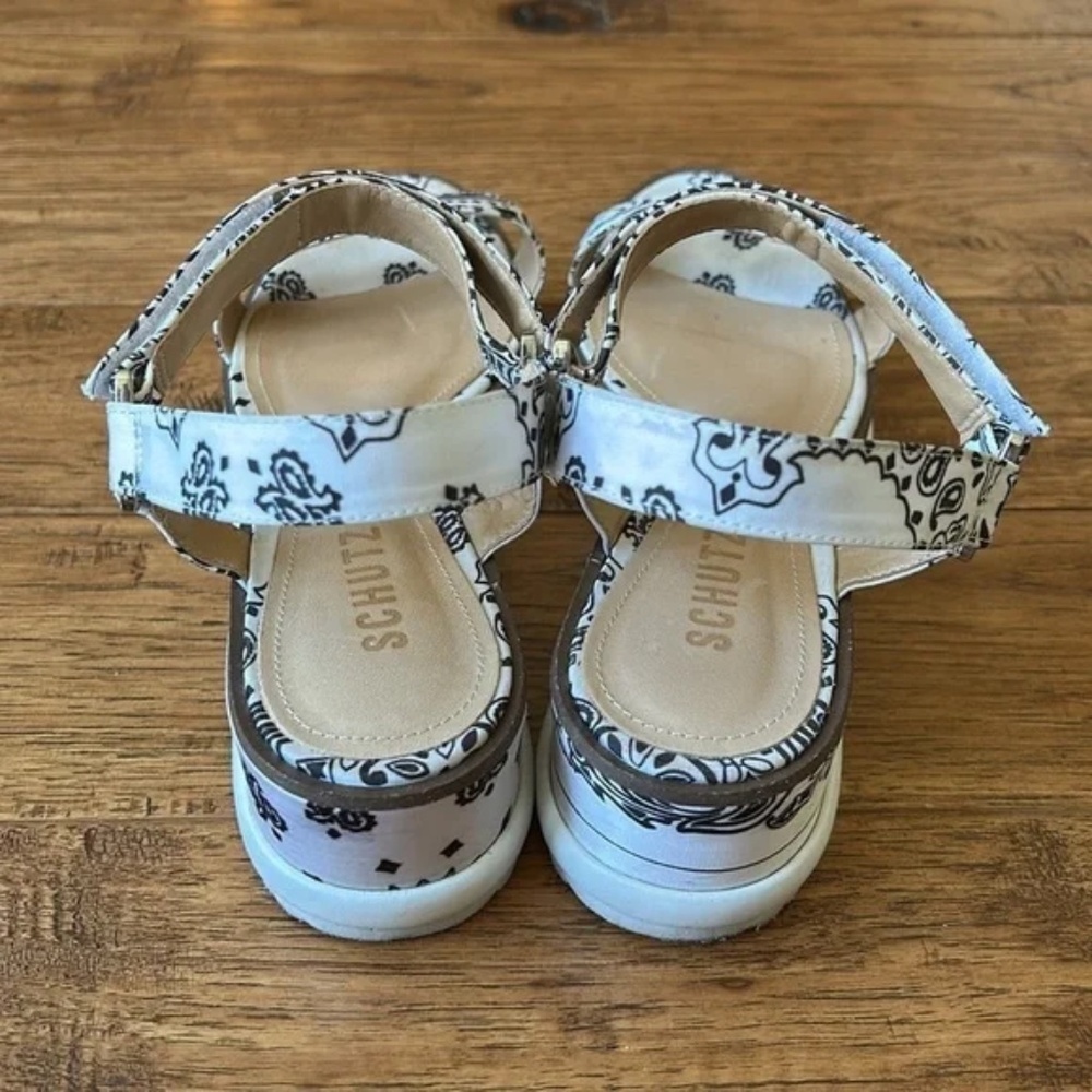 SCHUTZ Black and White Paisley Platform Sandals - Picture 6 of 12
